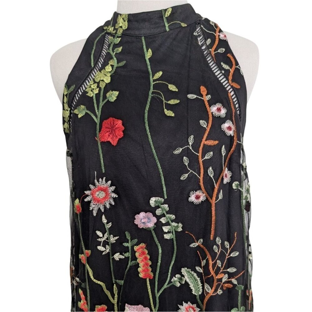 Cato Embroidered Floral Dress Womens Size Medium Black Lined Sleeveless Sheath - Picture 2 of 13